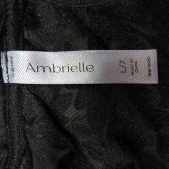 Ambrielle Black Lace Bodysuit Large Sexy Plunge Neck Spagetti Strap Velvet Lace - Picture 6 of 9